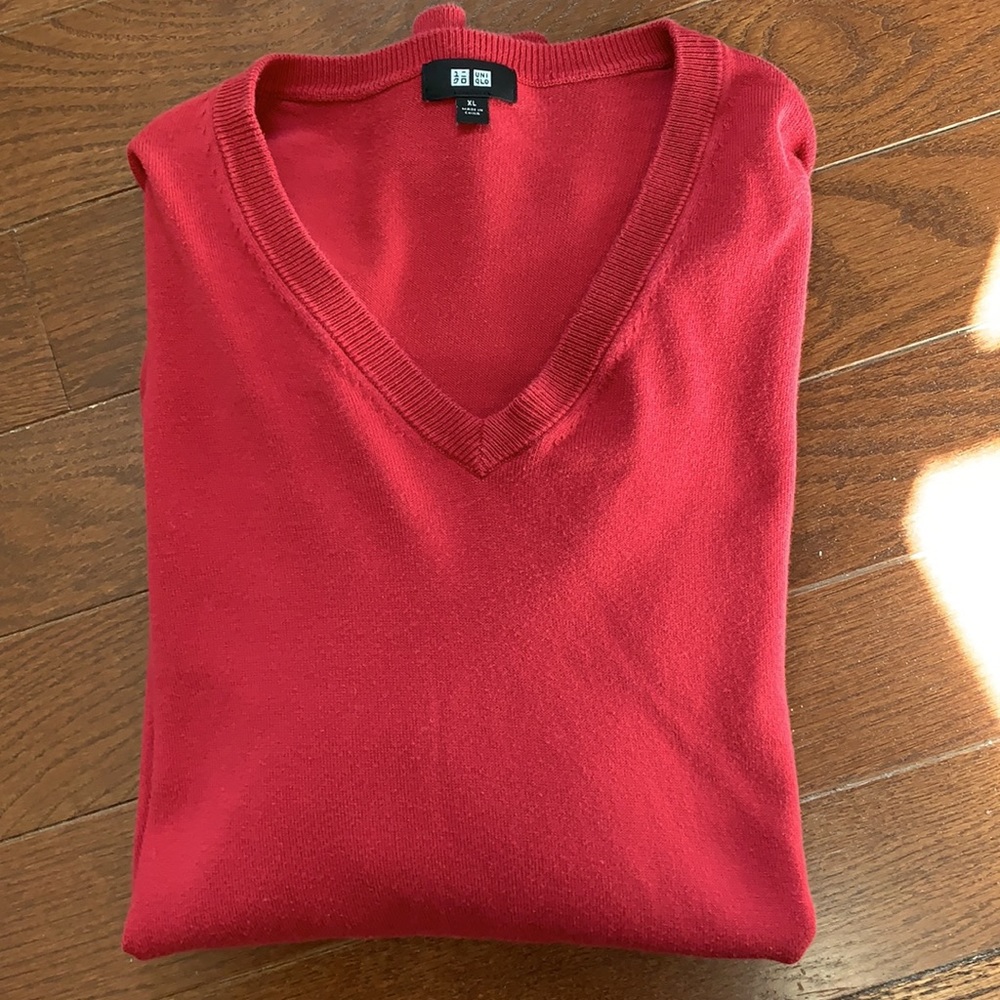 Uniqlo red v-neck cotton sweater